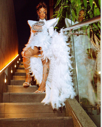 Oscars Rhinestone Feather Dress