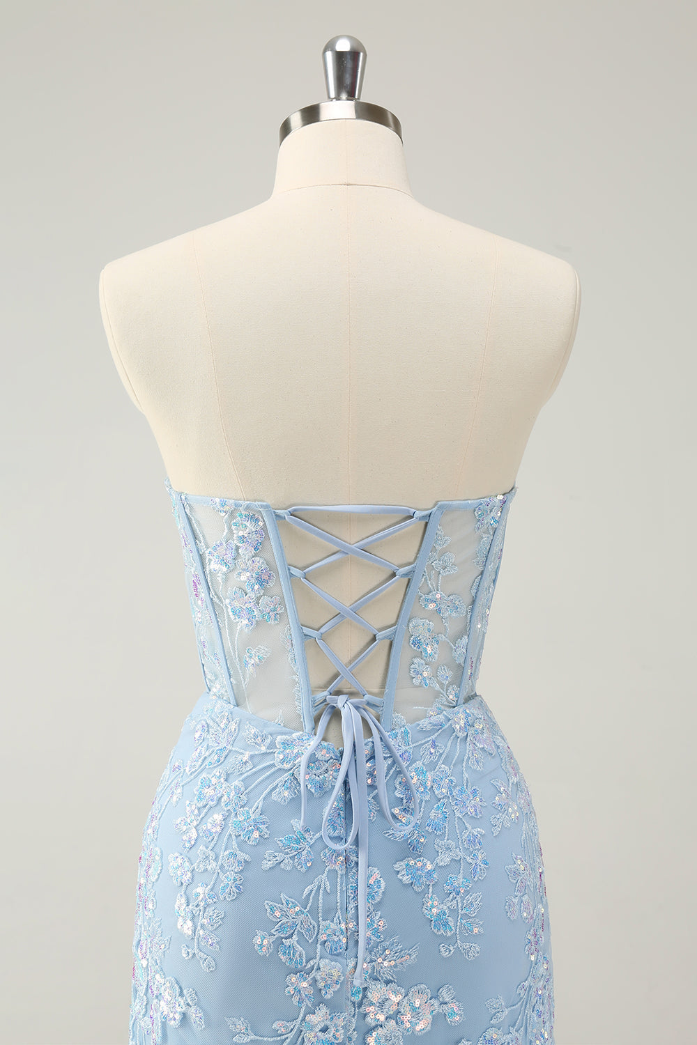 Light Blue Corset Sequins Sweetheart Short Tight Homecoming Dress with Lace-up Back