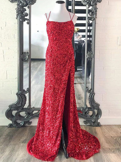 Alayna |Mermaid Spaghetti Straps Long Sequins Prom Dress