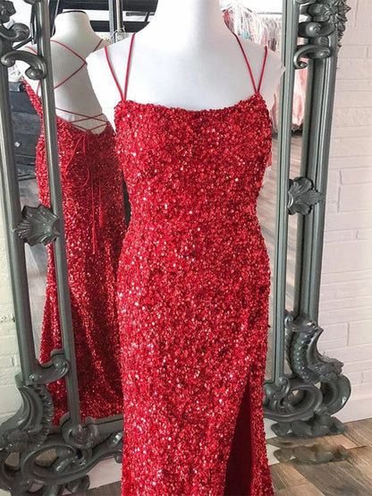 Alayna |Mermaid Spaghetti Straps Long Sequins Prom Dress