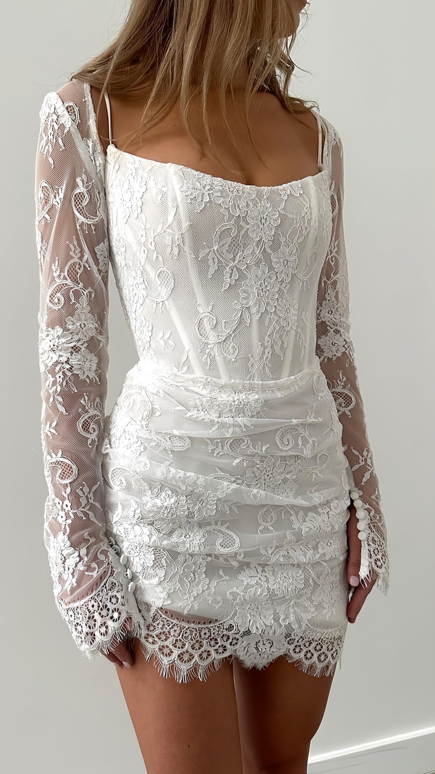 Long Sleeves White Homecoming Dresses, Lace Short Prom Dress, LTP3423