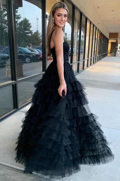 Tiered Ruffle Sweetheart Beaded Long Prom Dress