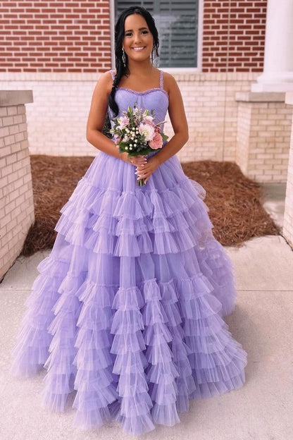 Tiered Ruffle Sweetheart Beaded Long Prom Dress