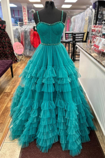 Tiered Ruffle Sweetheart Beaded Long Prom Dress