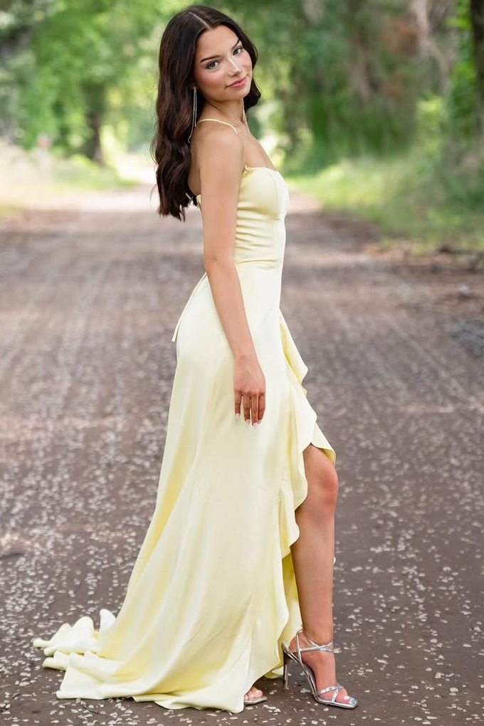 Sophianne | Yellow Spaghetti Straps Mermaid Satin Formal Prom Dress