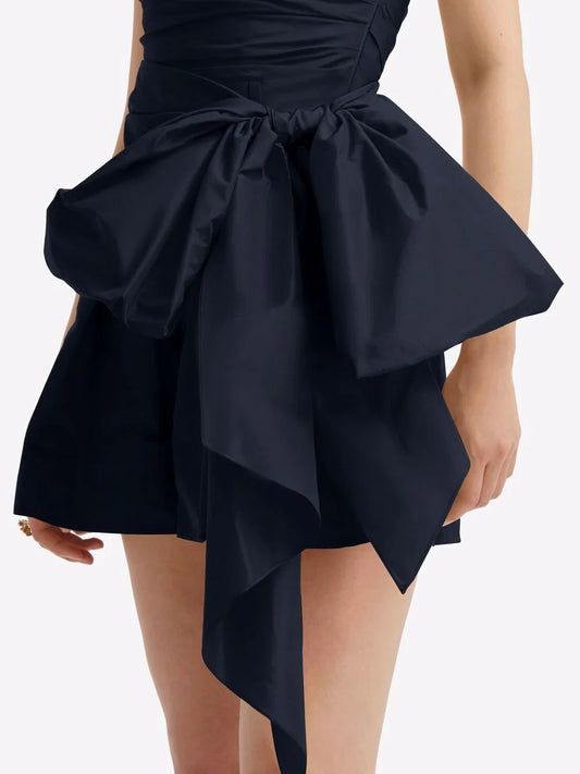 Navy Blue Satin Homecoming Dresses Black Mini Party Gown, LTP3026