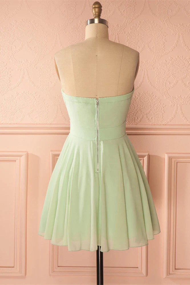 Sage Green Strapless Short A-line Party Dress Homecoming Dresses     fg3726