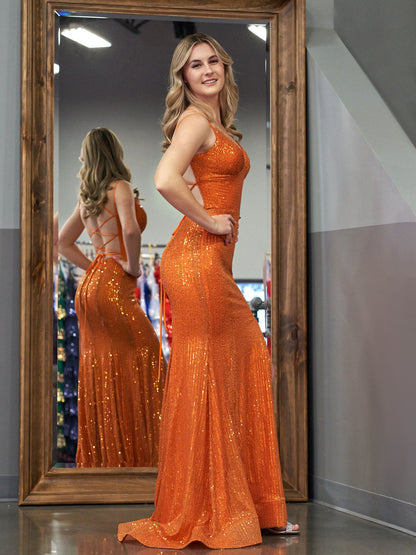 Emaree | Sparkly Mermaid V Neck Sequins Long Prom Dresses with Slit