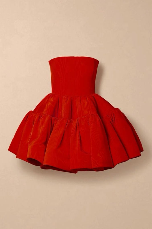 Chic A line Strapless Satin Red Short Party Dresses Homecoming Dresses BD2535