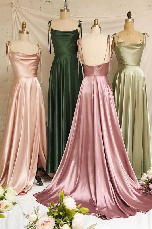 Sweet A-line Cowl Neck Silk Long Prom Dress