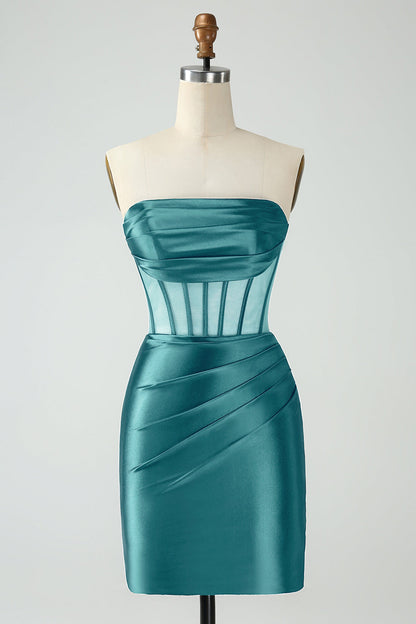 Dark Green Corset Strapless Bodycon Short Homecoming Dress