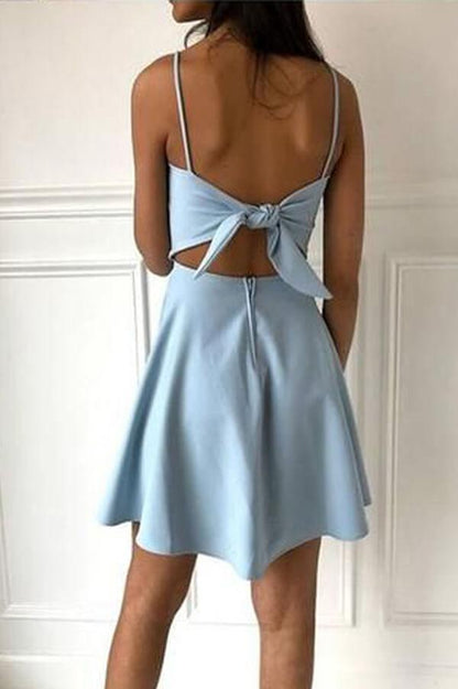 LTP0511,Light blue spaghetti straps mini prom dresses satin homecoming dress