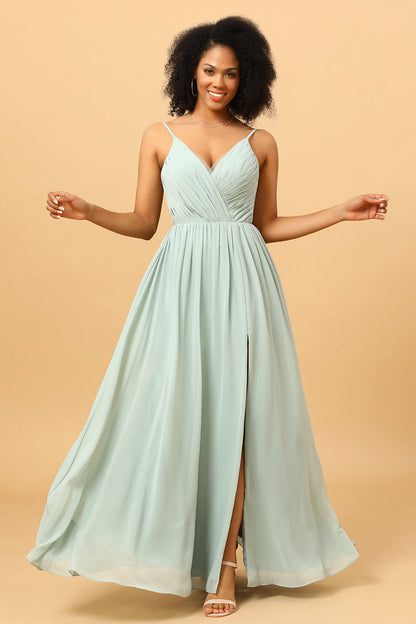 Mint Green A-Line Ruched Chiffon Bridesmaid Dress