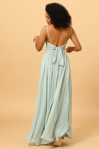 Mint Green A-Line Ruched Chiffon Bridesmaid Dress