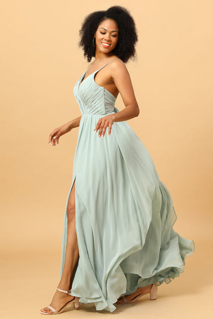 Mint Green A-Line Ruched Chiffon Bridesmaid Dress