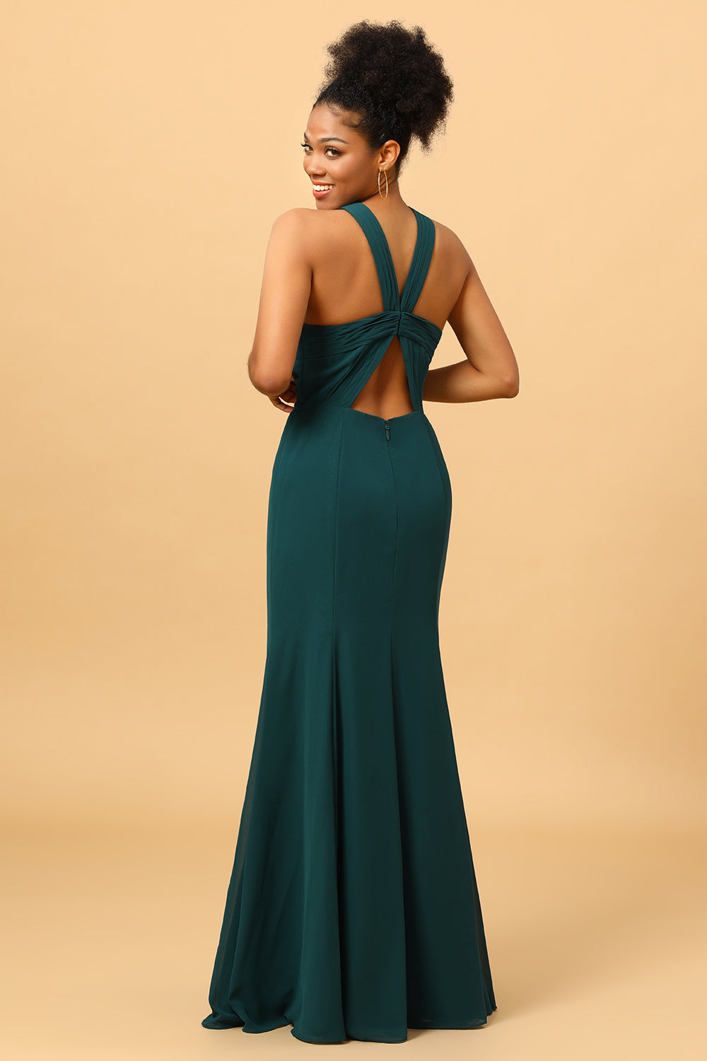 Green Mermaid Chiffon Bridesmaid Dress with Slit