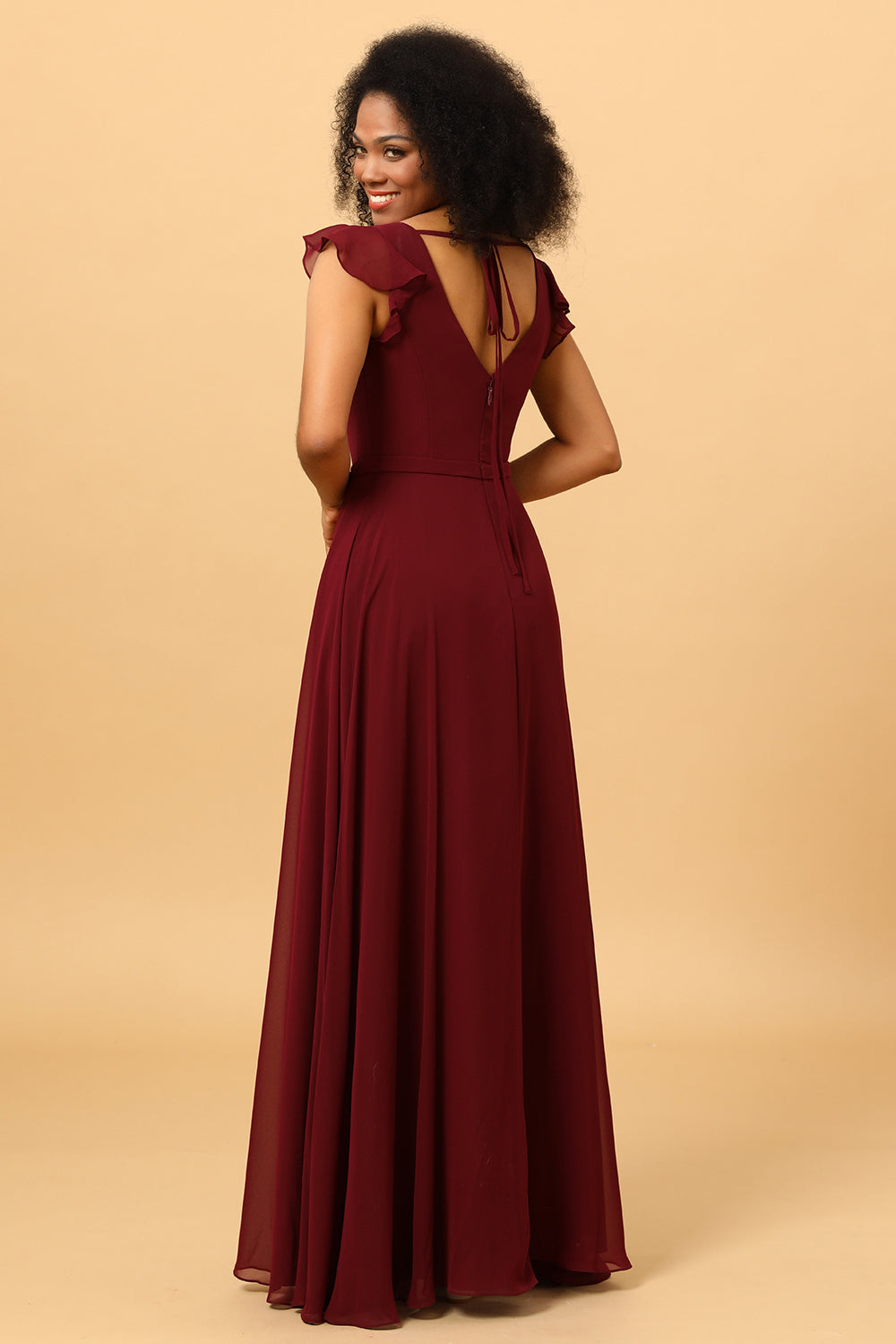 Chiffon Burgundy Bridesmaid Dress with Slit