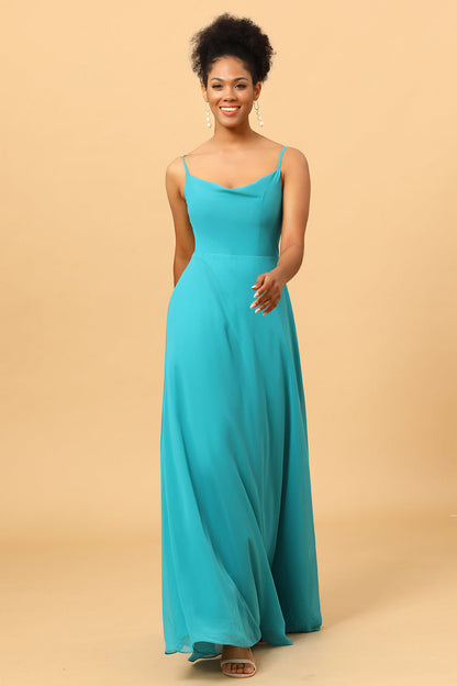 Spaghetti Straps Chiffon Jade Bridesmaid Dress