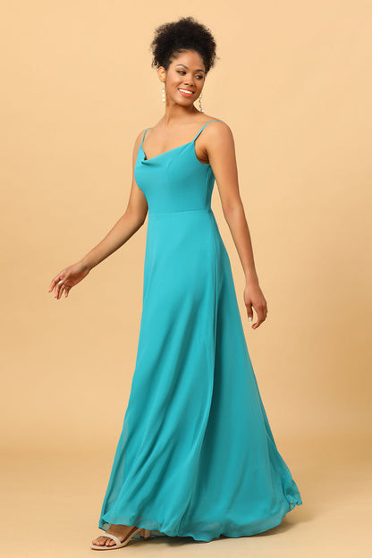 Spaghetti Straps Chiffon Jade Bridesmaid Dress