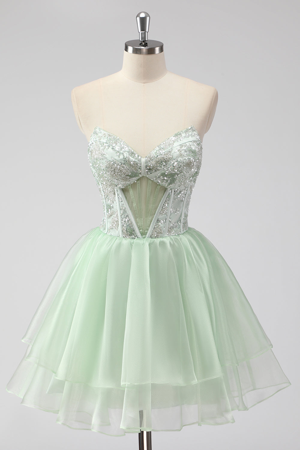 A Line Strapless Corset Light Green Short Homecoming Dress