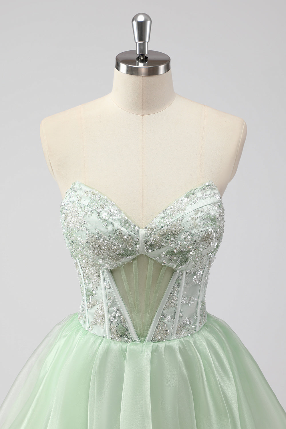 A Line Strapless Corset Light Green Short Homecoming Dress