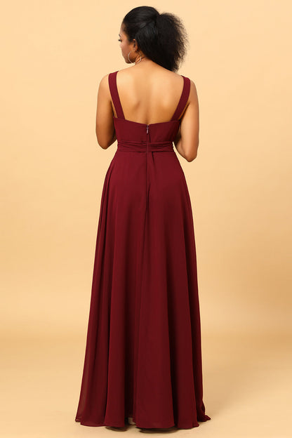 Burgundy Wrap Chiffon Bridesmaid Dress with Slit