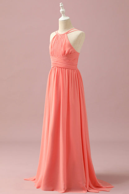 Orange Chiffon Halter Neck Junior Bridesmaid Dress