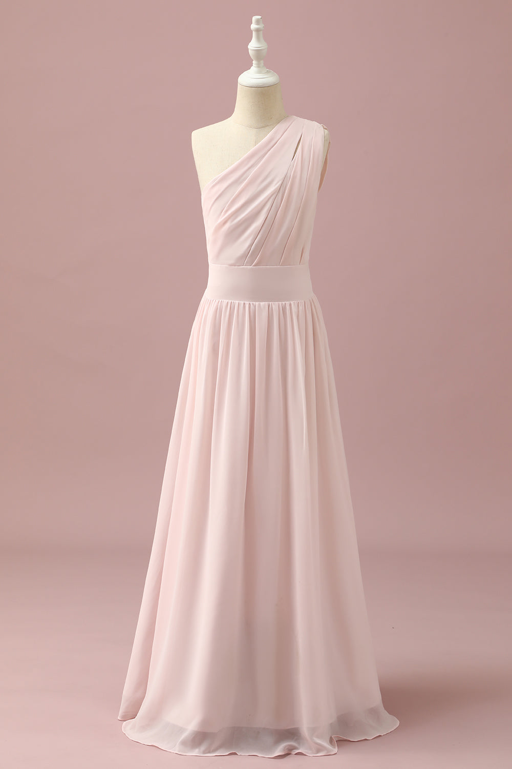 Light Pink Chiffon One Shoulder Junior Bridesmaid Dress