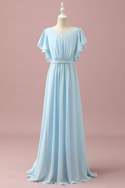 Light Blue Chiffon Batwing Sleeves A-Line Junior Bridesmaid Dress