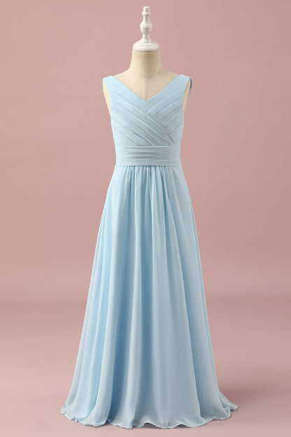 Light Blue V-Neck Chiffon Junior Bridesmaid Dress