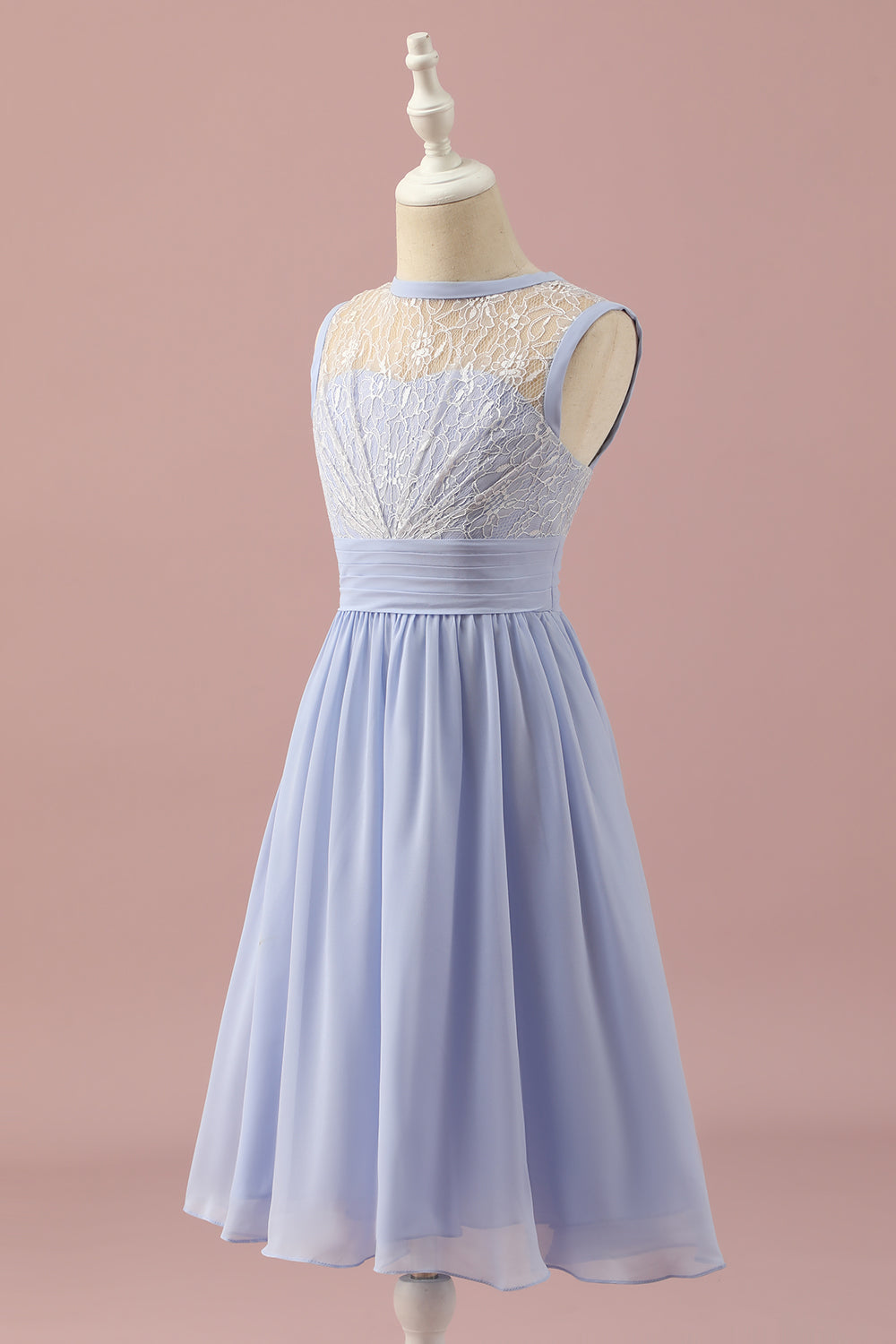 Light Purple Lace and Chiffon Short Junior Bridesmaid Dress