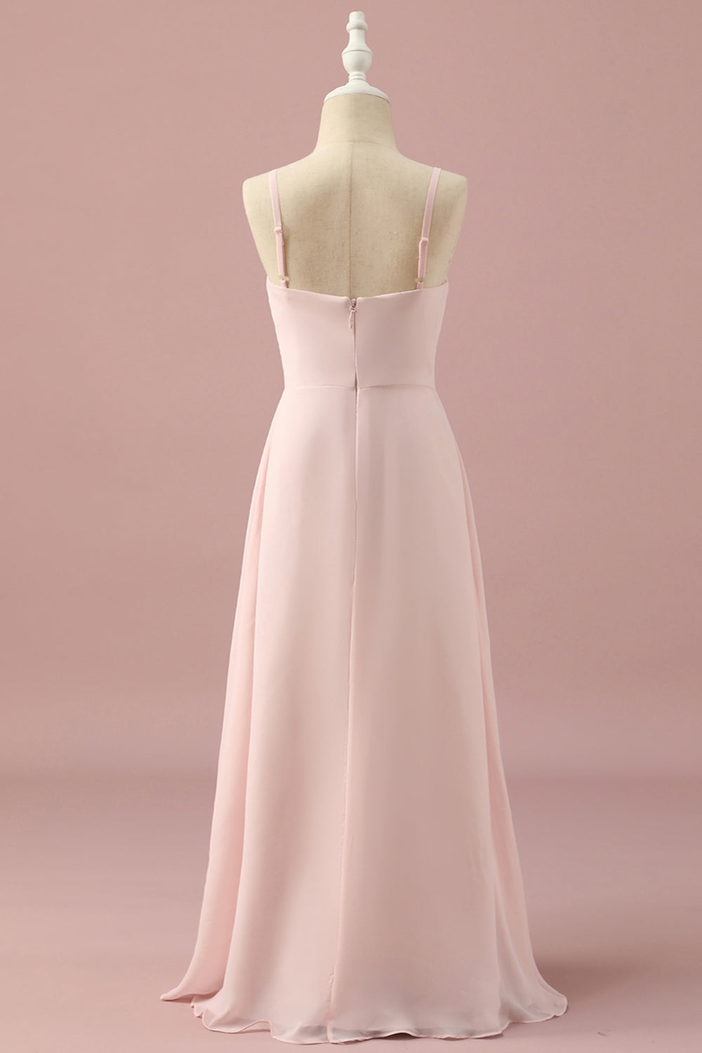 Light Pink Spaghetti Straps Chiffon Junior Bridesmaid Dress