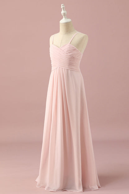 Light Pink Spaghetti Straps Chiffon Junior Bridesmaid Dress