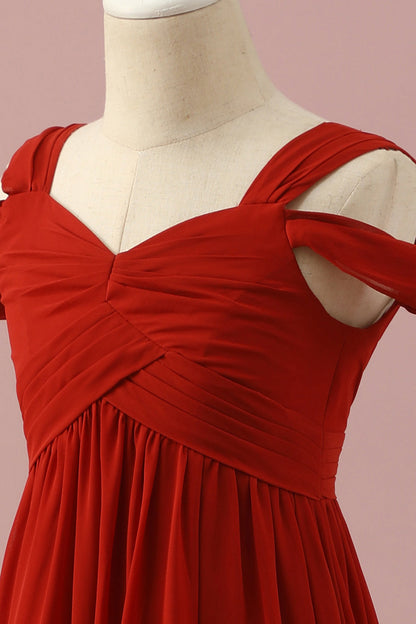 Red Chiffon Cold Shoulder Junior Bridesmaid Dress