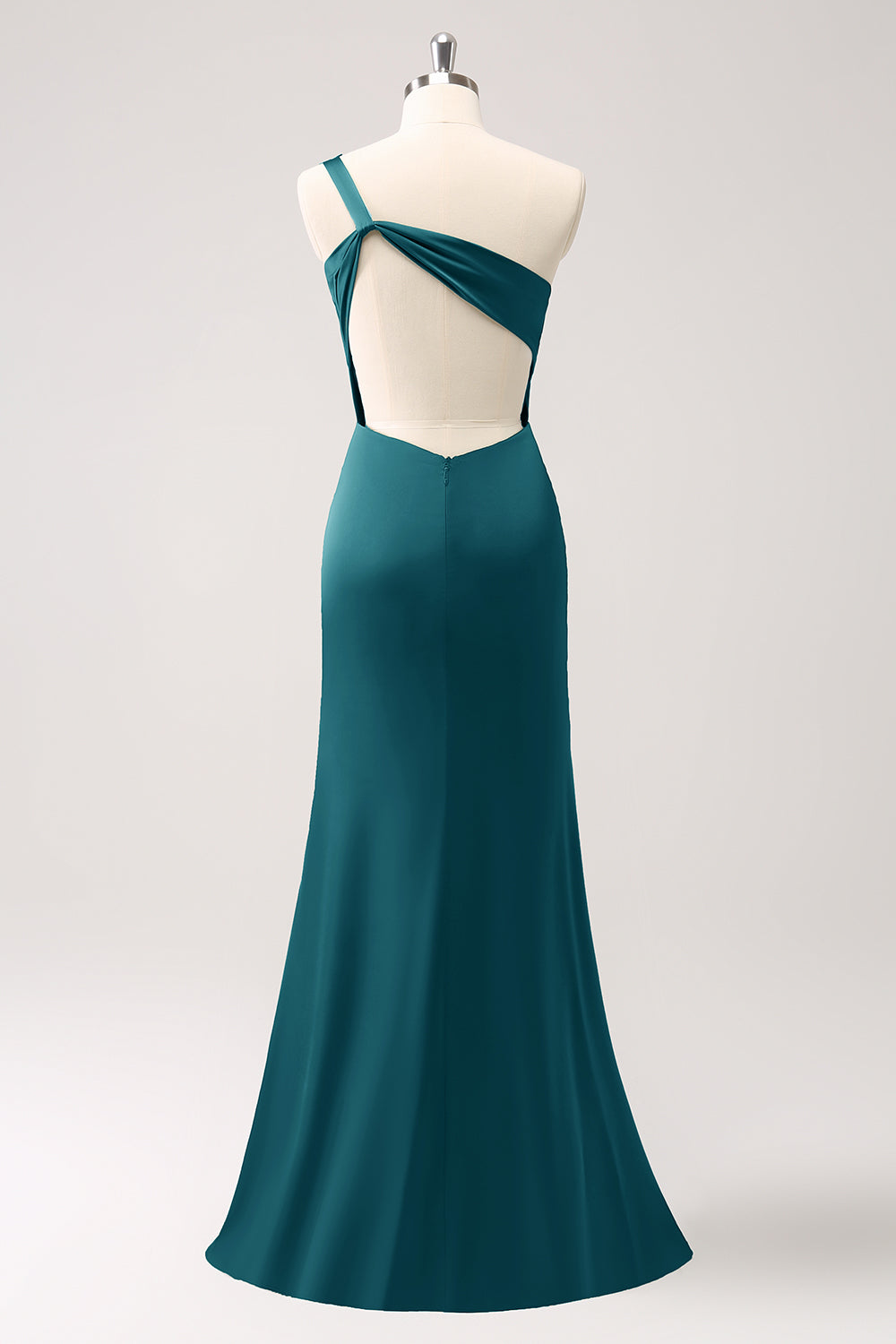 Olive One Shoulder Mermaid Satin Long Bridesmaid Dress