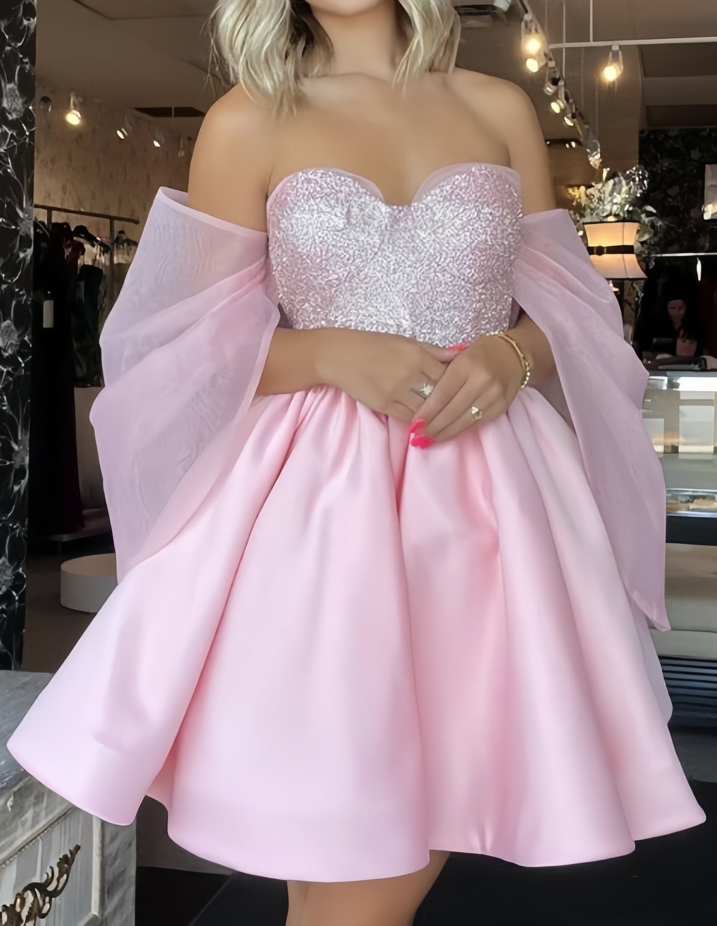 Pink A-Line Homecoming Dress, Sequin Mini Prom Birthday Dresses, LTP3433