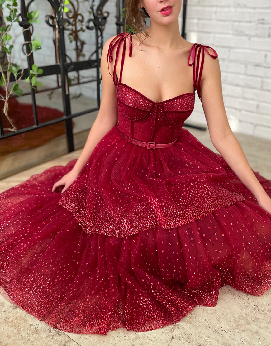 Alyson | Tulle Dark Red Glitter Homecoming Dress