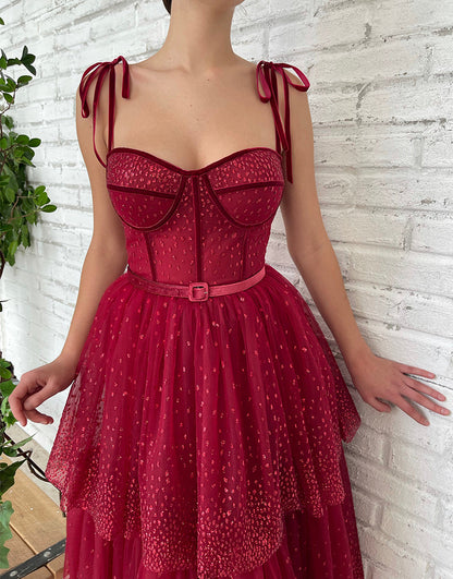 Alyson | Tulle Dark Red Glitter Homecoming Dress