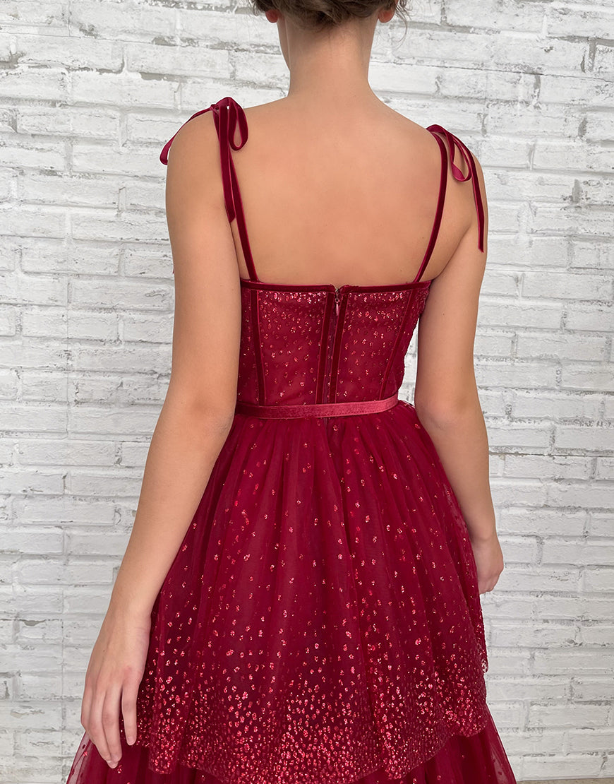 Alyson | Tulle Dark Red Glitter Homecoming Dress