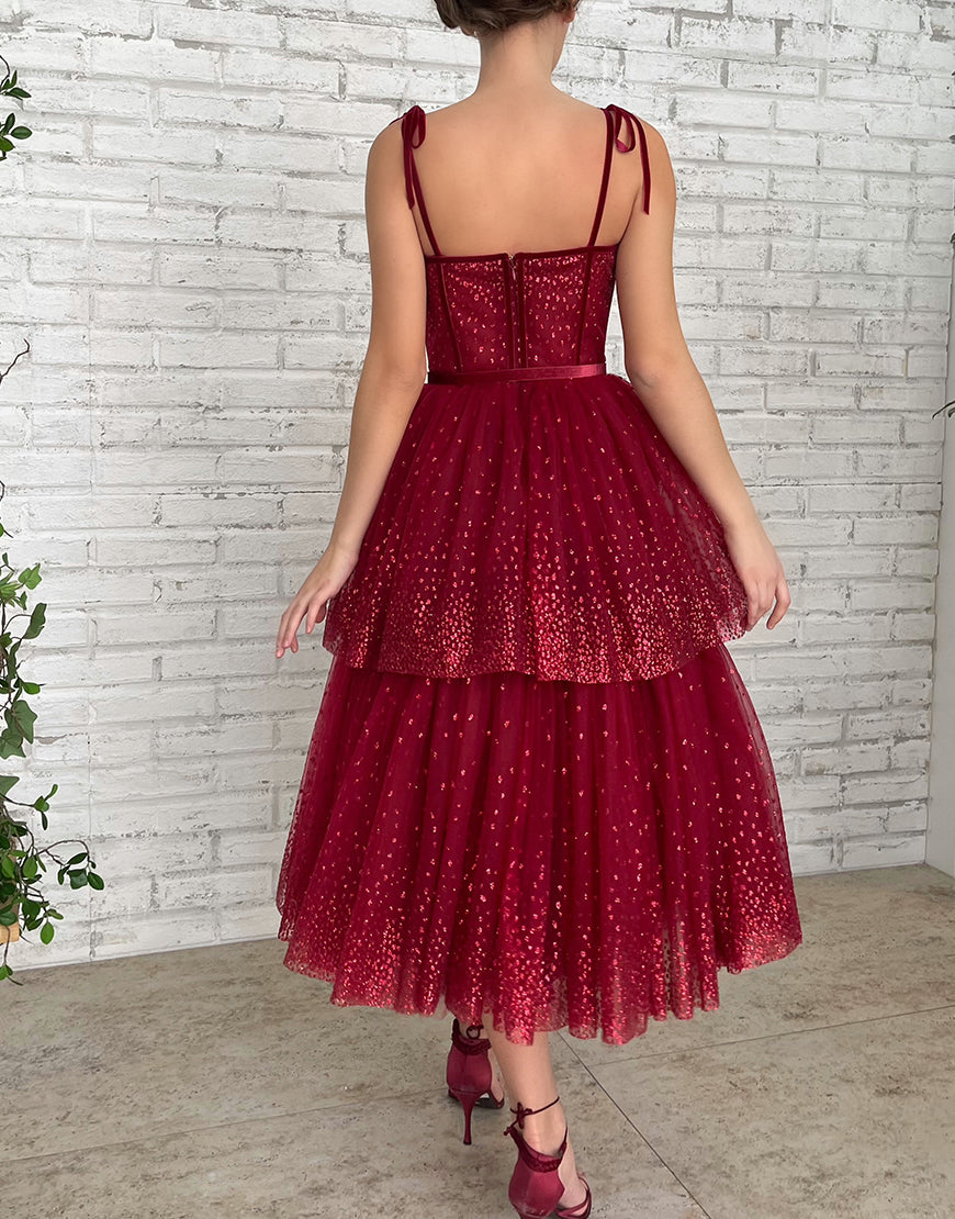 Alyson | Tulle Dark Red Glitter Homecoming Dress