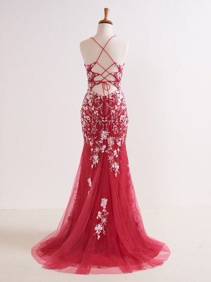 Elizabell | Mermaid V Neck Long Prom Dress with Appliques Beading