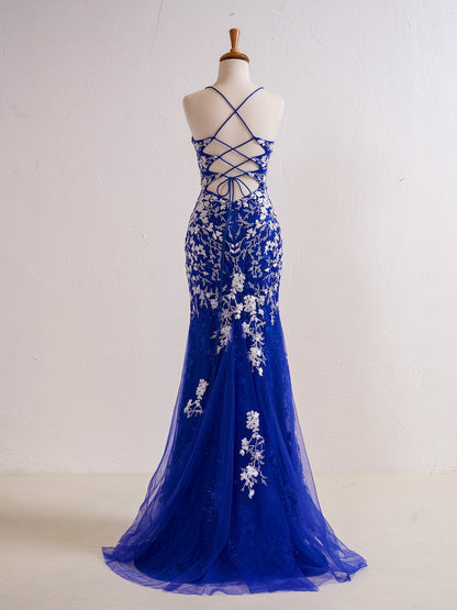 Elizabell | Mermaid V Neck Long Prom Dress with Appliques Beading