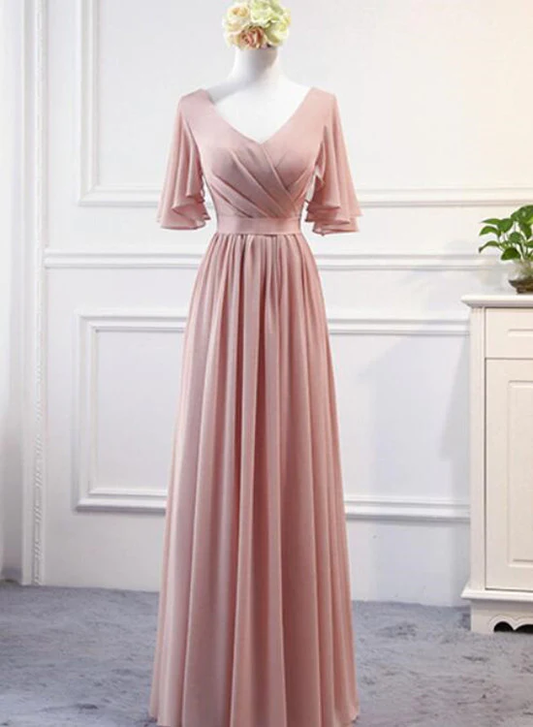 Pink Chiffon Bridesmaid Dresses ,Long Formal Gowns, Pink Party Dresses   fg2672