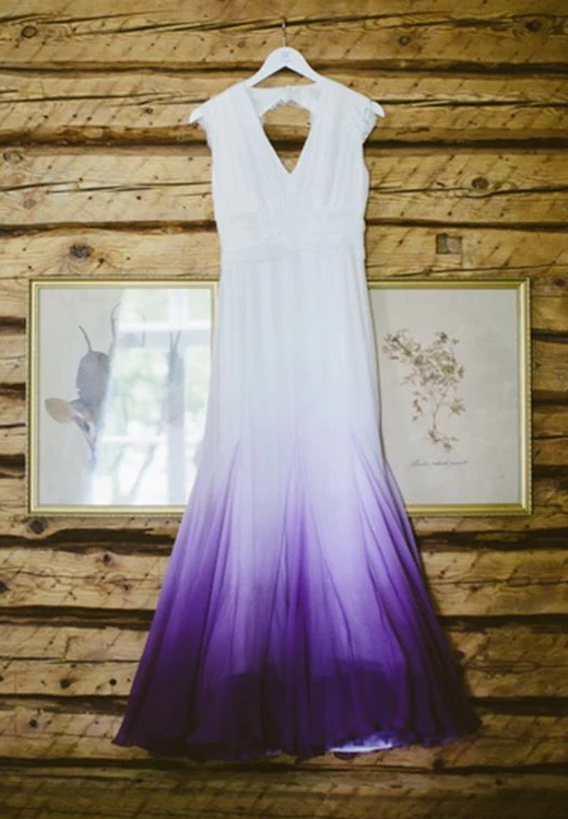 V neck Ombre Formal Prom Dress, A Line Wedding Dress Party Gown    fg1772