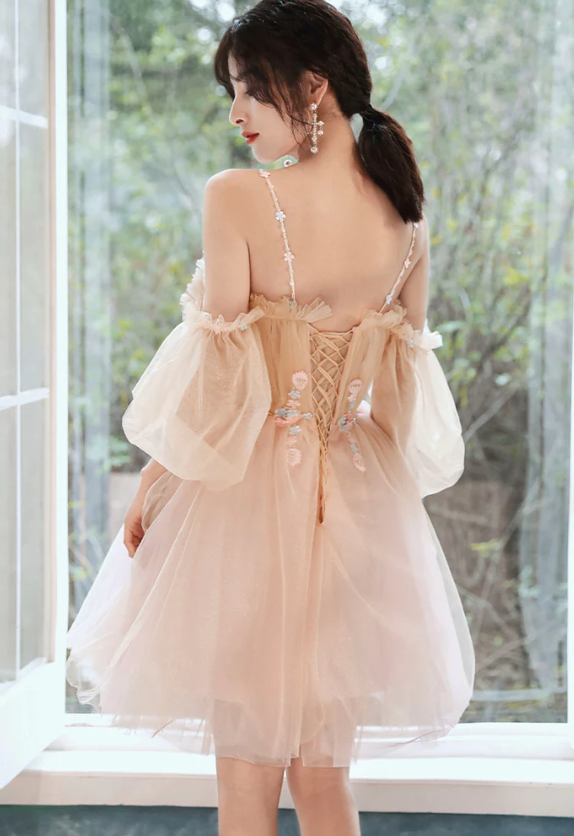 Cute tulle applique short prom dress homecoming dress     fg1084