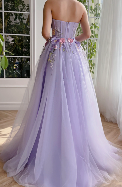 Lavender Floral Gown long prom dresses, evening dresses,party dresses, formal dress      fg3366