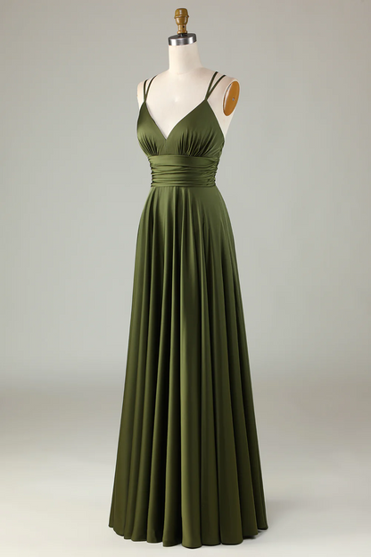 Simple Prom Dresses, A-line Sleeveless Olive Long Bridesmaid Dress      fg5010