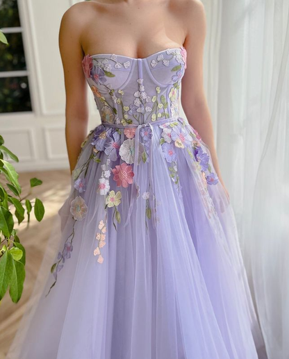 Lavender Floral Gown long prom dresses, evening dresses,party dresses, formal dress      fg3366