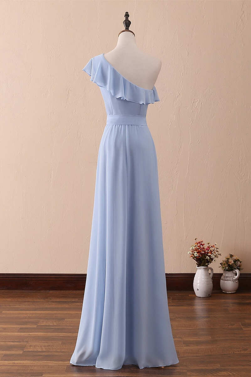 One-Shoulder Ruffled A-Line Long Bridesmaid Dress     fg5964