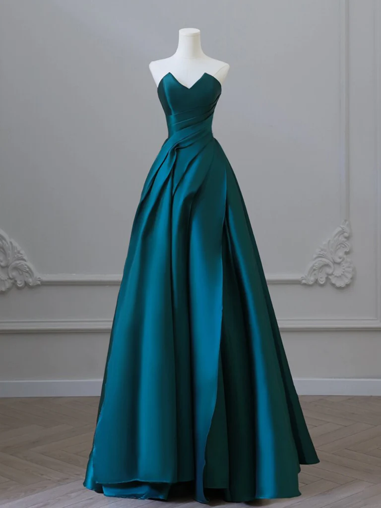 A-Line Satin Dark Green Long Prom Dress B152